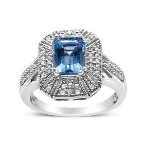 Haus of Brilliance Sterling Silver Diamond and Blue Topaz Ring Sz 6